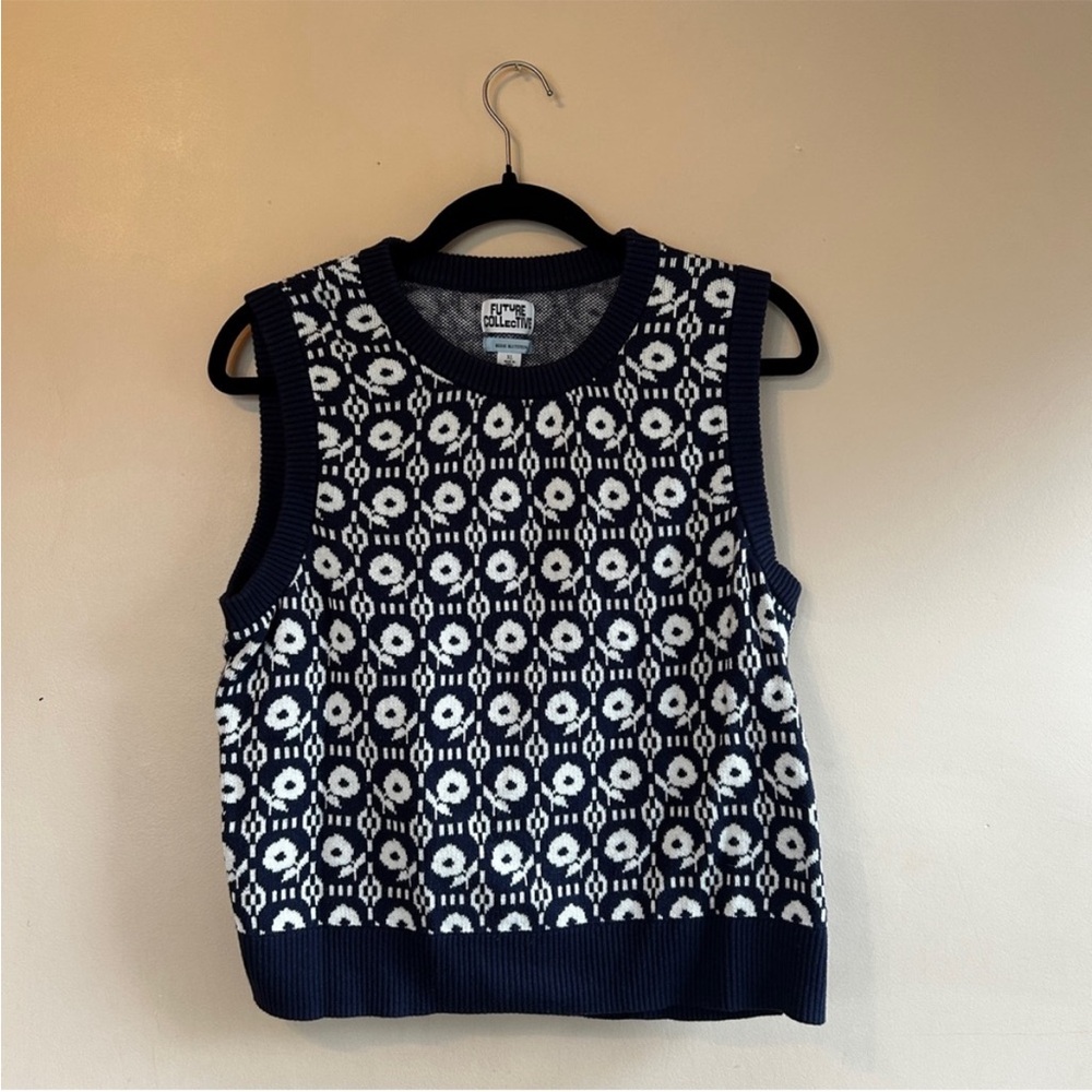 Navy and White Pattern Sweater Vest